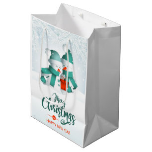 Frohe Weihnachten Snowmen Mittlere Geschenktasche Geschenktüte