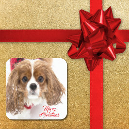 Frohe Weihnachten Snowy Cavalier King Charles Quadratischer Aufkleber