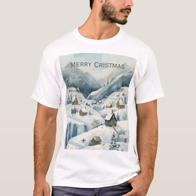 Frohe Weihnachten Snowy Landscape T - Shirt (Vorderseite)