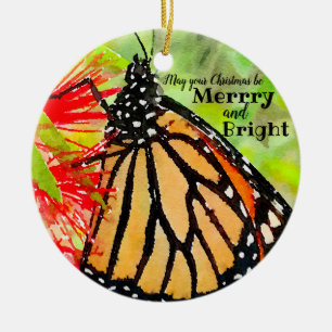 Frohe Weihnachten Sonnenschein Monarch Butterfly Keramik Ornament