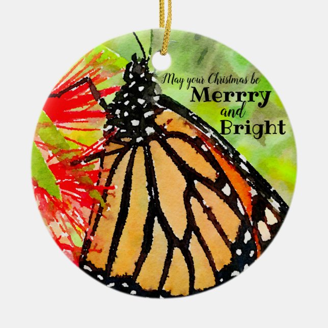 Frohe Weihnachten Sonnenschein Monarch Butterfly Keramik Ornament (Vorne)