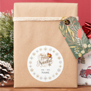 Frohe Weihnachten Spanische Weihnachten Gold Schri Runder Aufkleber