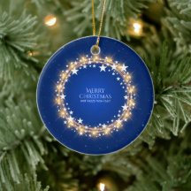 Frohe Weihnachten Sparkling Stars Wreath Blue
