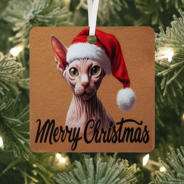 Frohe Weihnachten Sphynx Cat, Xmas Santa Sphynx Ornament Aus Metall (InSitu)