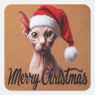 Frohe Weihnachten Sphynx Cat, Xmas Santa Sphynx Quadratischer Aufkleber