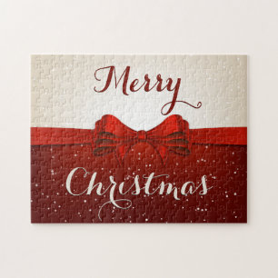 Frohe Weihnachten Split Schnee und Red Ribbon Puzzle