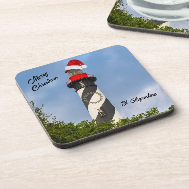 Frohe Weihnachten St Augustine Florida Leuchtturm Getränkeuntersetzer (Linke Seite)