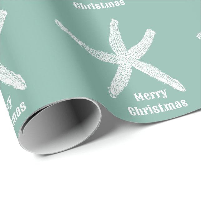 Frohe Weihnachten Starfish Green Beach Trendy Cust Geschenkpapier (Rolleneckpunkt)