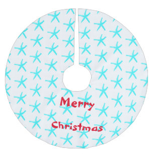 Frohe Weihnachten Starfish Muster Aquamarin White Polyester Weihnachtsbaumdecke