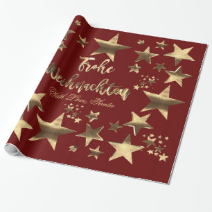 Frohe Weihnachten Stars Rotes Gold Elegantes Weihn Geschenkpapier