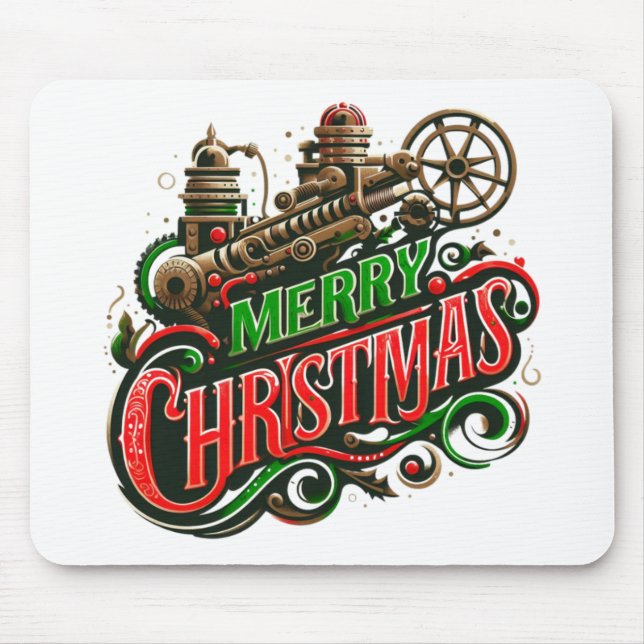 Frohe Weihnachten Steampunk Mousepad (Vorne)