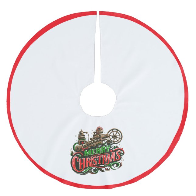 Frohe Weihnachten Steampunk Polyester Weihnachtsbaumdecke (Vorderseite)