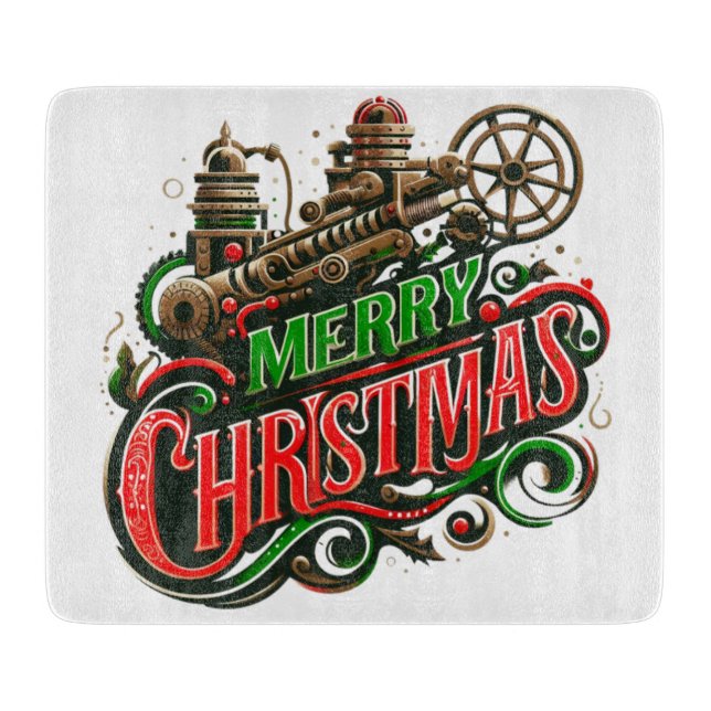 Frohe Weihnachten Steampunk Schneidebrett (Vorderseite)