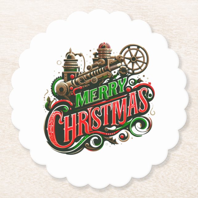 Frohe Weihnachten Steampunk Untersetzer (Vorderseite)