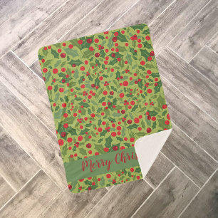 Frohe Weihnachten Stechpalmen-Beeren Grün Rot Must Sherpadecke