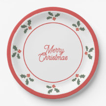 Frohe Weihnachten Stechpalmen Teller Rot und Weiß