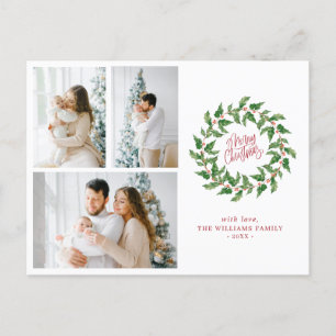 Frohe Weihnachten   Stechpalmenbeeren   3 Fotos Ur Postkarte