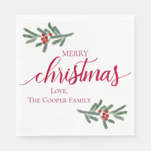 Frohe Weihnachten - Stechpalmenbeeren, Fichte Serviette