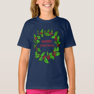 Frohe Weihnachten Stechpalmenkranz mit Beeren T-Shirt