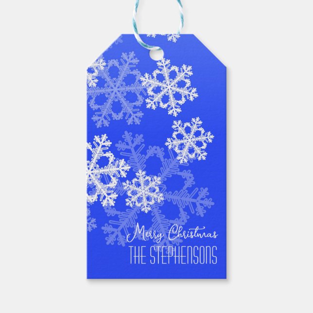 Frohe Weihnachten Stilvolle Cobalt Blue Snowflakes Geschenkanhänger (Vorderseite)