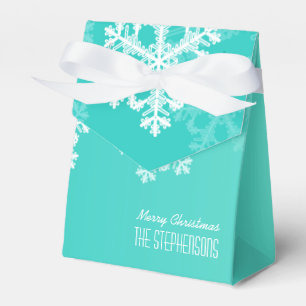 Frohe Weihnachten Stilvolle Cyan Snowflakes Muster Geschenkschachtel
