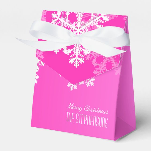 Frohe Weihnachten Stilvolle Pink Snowflakes Muster Geschenkschachtel (Vorderseite)