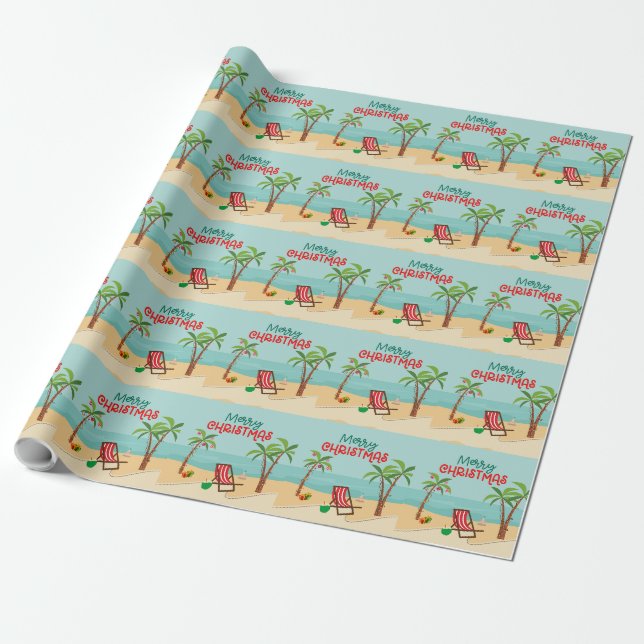 Frohe Weihnachten Strand Geschenkpapier (Ungerollt)