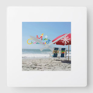 "FROHE WEIHNACHTEN STRANDSTYLE" WEIHNACHTSUHR QUADRATISCHE WANDUHR