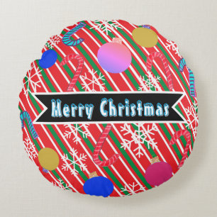 Frohe Weihnachten Streifen Candy Canes Ornamente Rundes Kissen