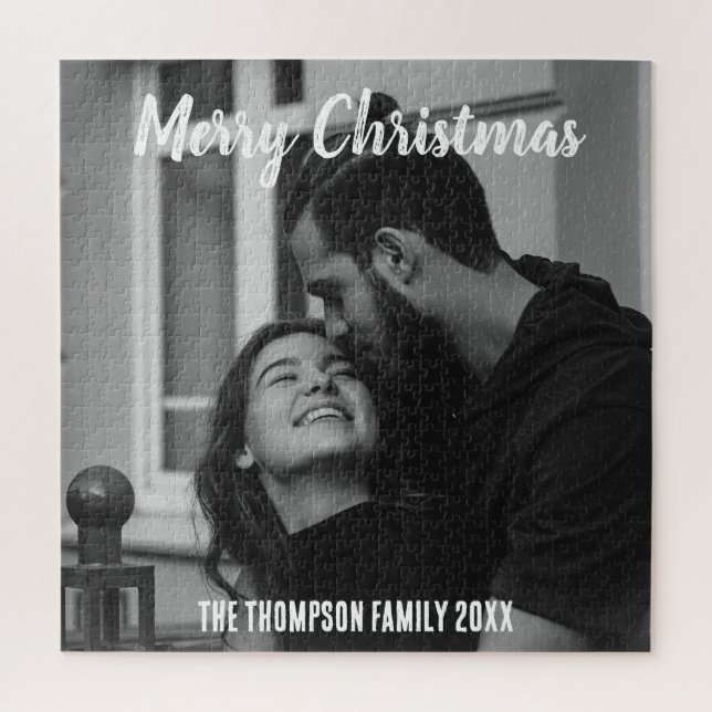 Frohe Weihnachten stylische Schwarz-Weiß-Schrift Puzzle (Vertikal)