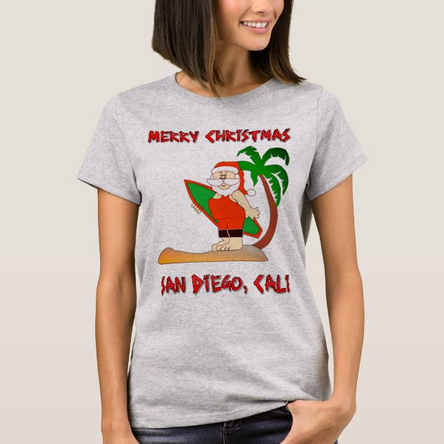 Frohe Weihnachten Surfen Santa San Diego Cali T-Shirt (Vorderseite)