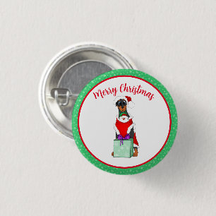 Frohe Weihnachten Süße Dobermann in Santa-Outfit  Button