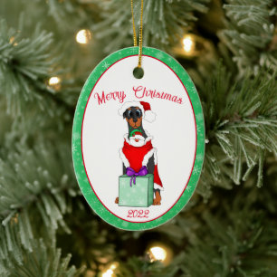 Frohe Weihnachten Süße Dobermann in Santa-Outfit Keramik Ornament