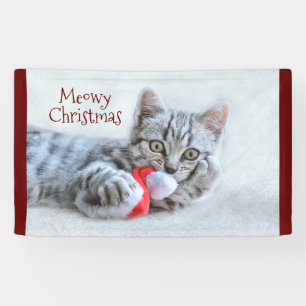 Frohe Weihnachten Süße Graue Tabby-Katze Banner