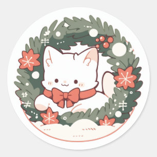 Frohe Weihnachten Süße Kätzchen Katze Runder Aufkleber