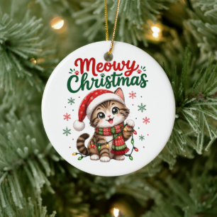 Frohe Weihnachten Süße Katze Feiertag Keramik Ornament