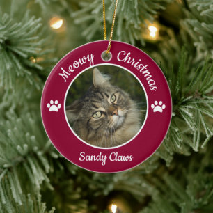 Frohe Weihnachten Süße Katze Foto Name Jahr Pfoten Keramikornament