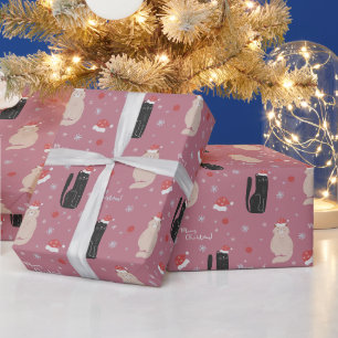 Frohe Weihnachten Süße Katzen Rosa, Blau, Grün Geschenkpapier