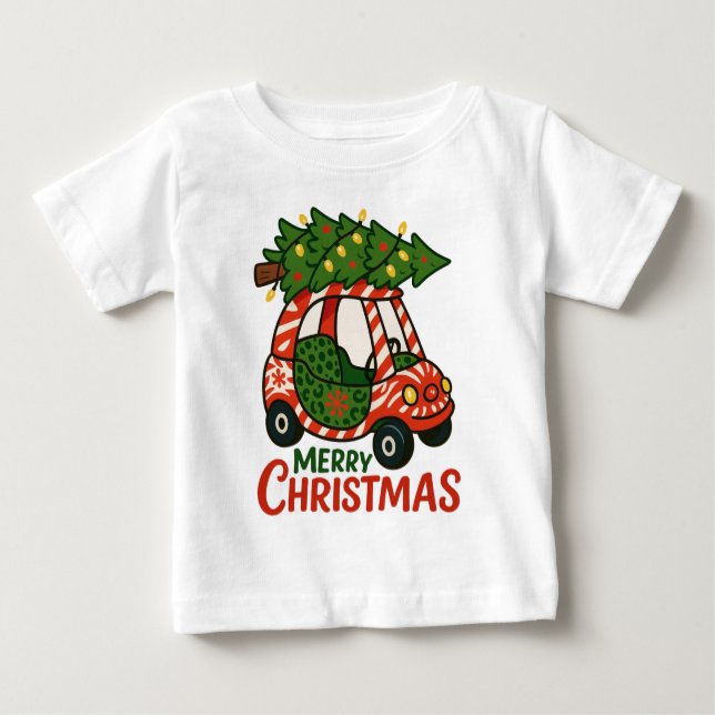 Frohe Weihnachten Süße Kinder Auto Weihnachtsbaum Baby T-shirt (Vorderseite)