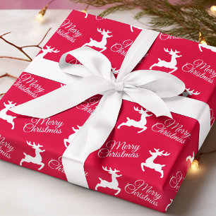Frohe Weihnachten Süße Rentiere Rotes Muster Geschenkpapier