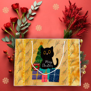 Frohe Weihnachten Süße schwarze Katze Kaffee Orang Große Geschenktüte