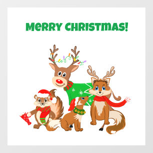 Frohe Weihnachten! Süßer Hirsch, Füchse & Chipmunk Fensteraufkleber