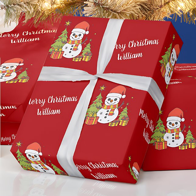 Frohe Weihnachten Süßer Schneemann Baum Muster Vin Geschenkpapier (Von Creator hochgeladen)