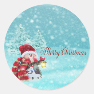 Frohe Weihnachten, Süßer Schneemann mit Santa Hut Runder Aufkleber