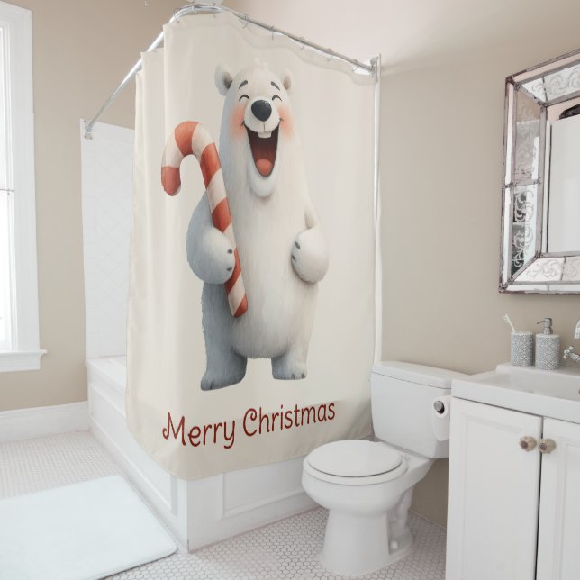 Frohe Weihnachten Süßes Eisbär-Design Duschvorhang (Beispiel)