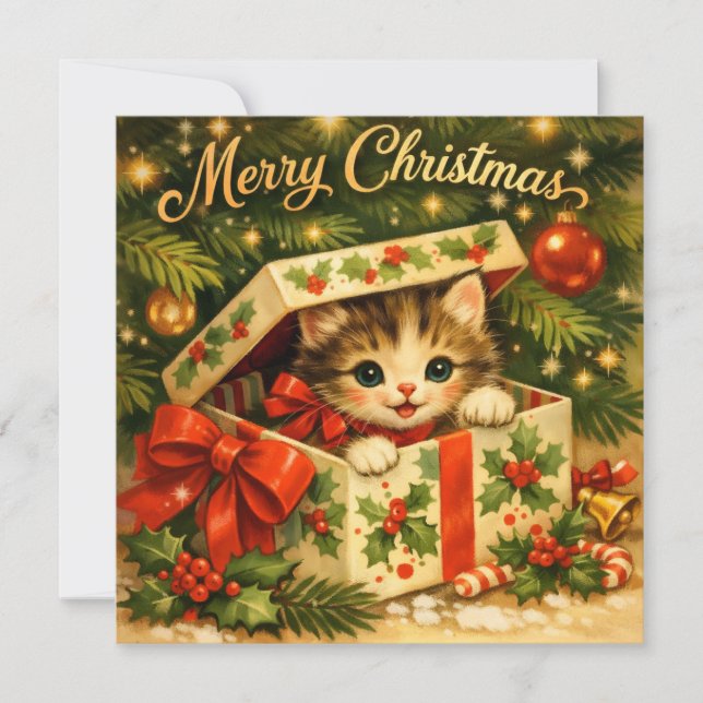 Frohe Weihnachten Süßes Kätzchen in Geschenkbox  (Vorderseite)