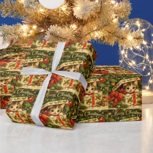 Frohe Weihnachten Süßes Kätzchen in Geschenkbox Geschenkpapier