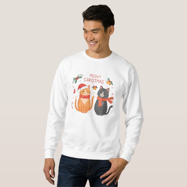 Frohe Weihnachten – Süßes Lustiges Katzen-Feiertag Sweatshirt (Vorne ganz)