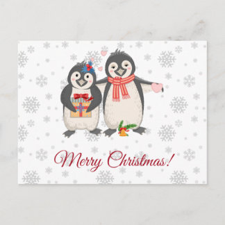 Frohe Weihnachten Süßes Pinguin-Paar Postkarte