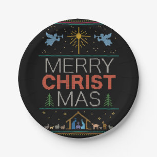Frohe Weihnachten Sweater Religiöse Geburt Pappteller